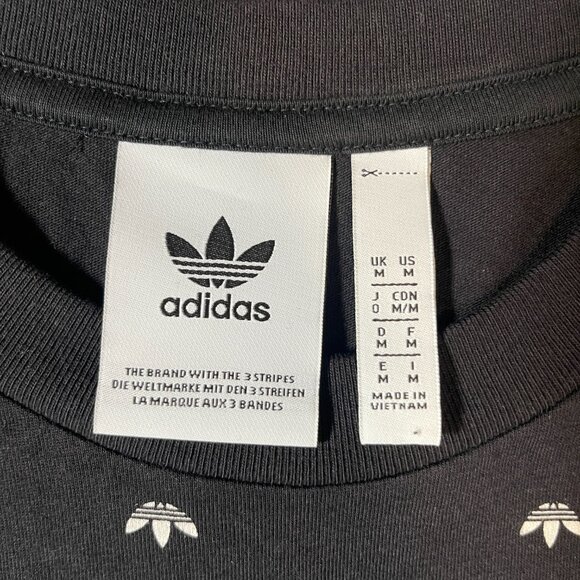 Adidas Black/White Trefoil All Over Print Short Sleeve T-Shirt - Men's Medium - Picture 3 of 5